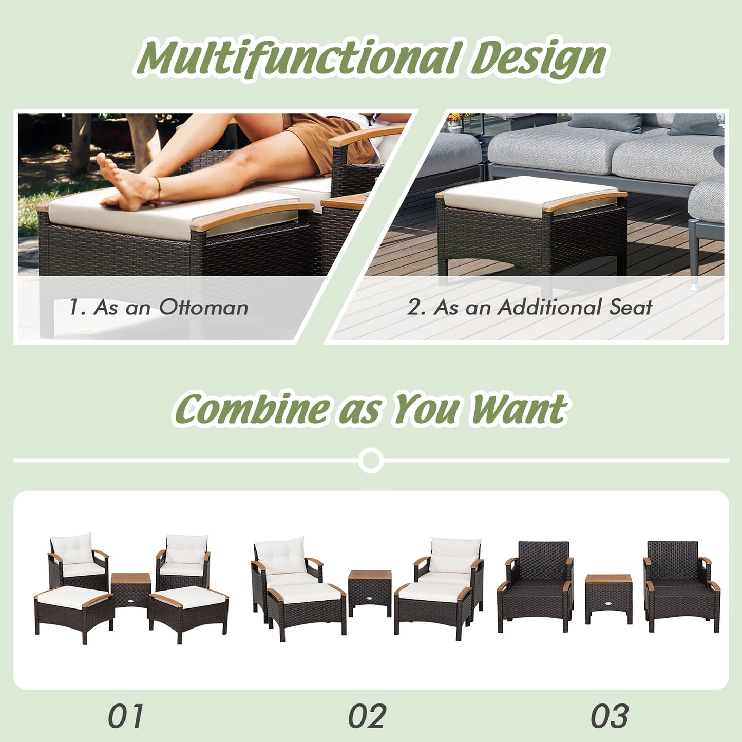 HOMASIS 5-Piece Patio Rattan Set With Cushioned Sofa And Table
