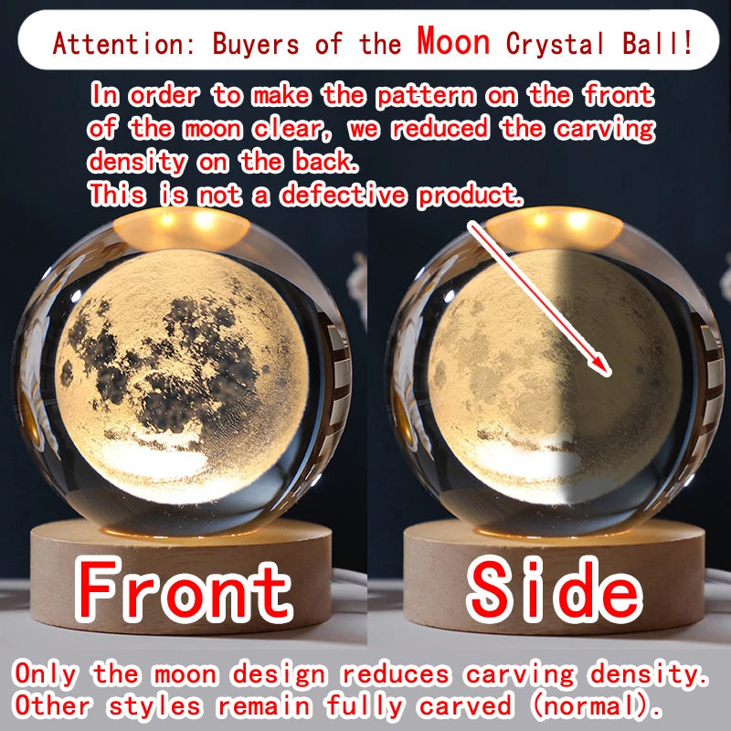 3D Crystal Ball Night Light Led Galaxy Lamp Saturn Moon