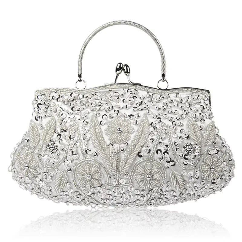 Women's Retro Small Totes Evening Bags Beaded Embroidered Ladies Clutch Purse Shoulder Chain Wedding Party Handbags Bags Purses