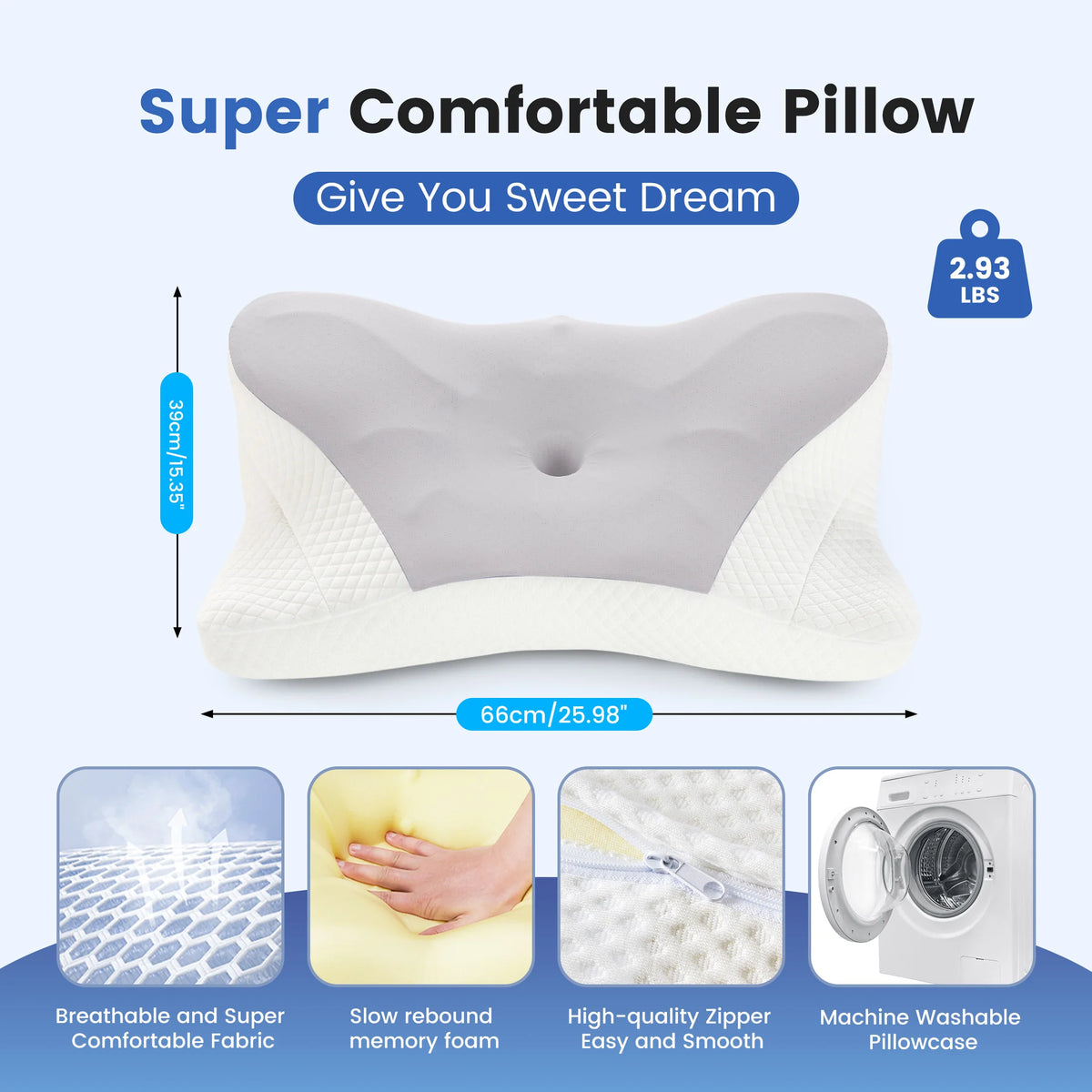 JHK Ergonomic Cervical Memory Foam Pillow With Cooling Cover