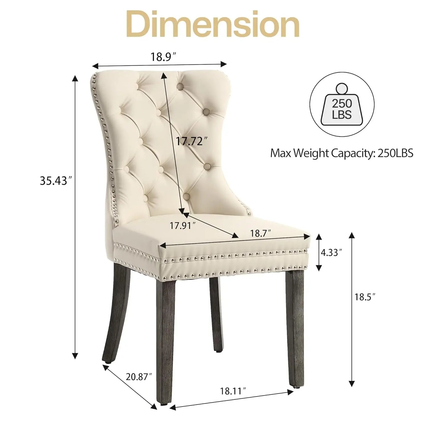 PU Leather Dining Chairs Set of 6 With Solid Wood Legs and Pull Ring