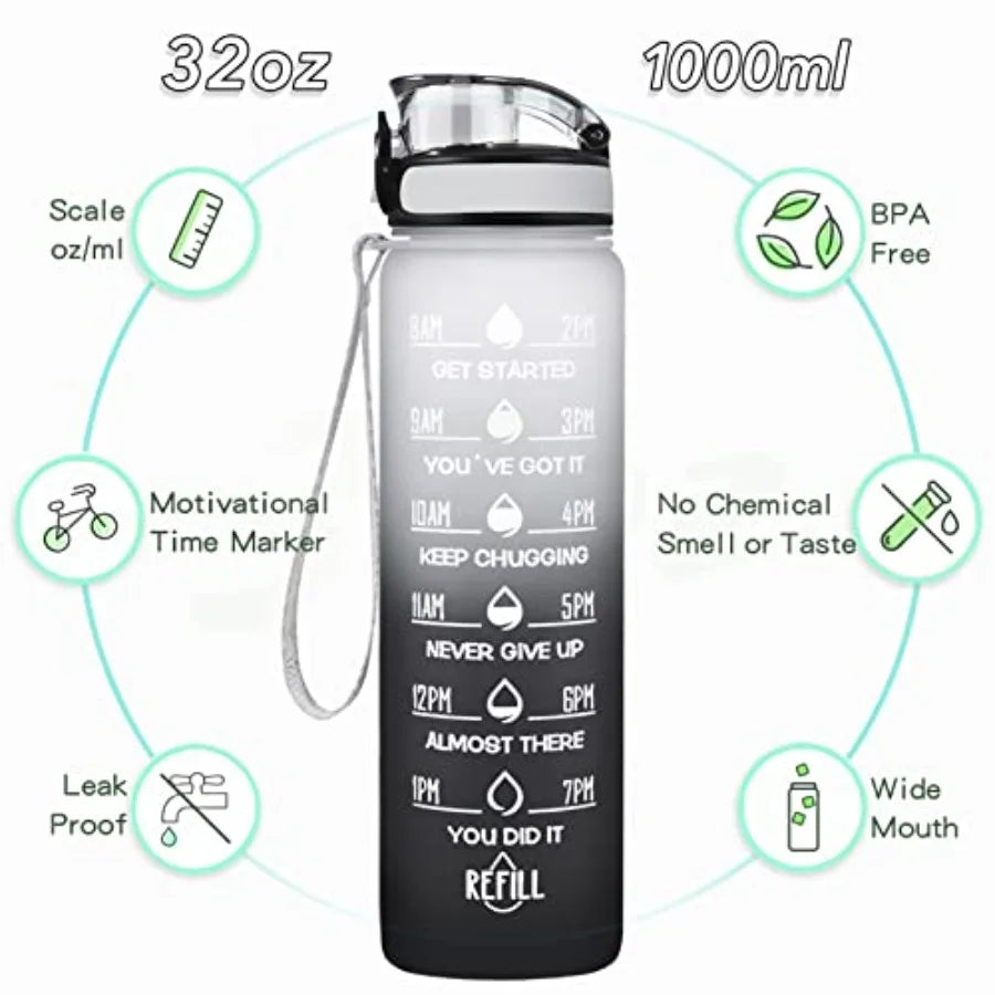Leakproof BPA Free Motivational Water Bottle With Time Markings