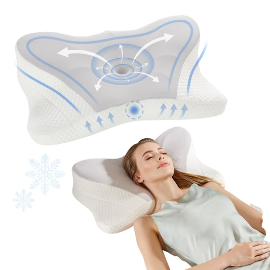 JHK Ergonomic Cervical Memory Foam Pillow With Cooling Cover