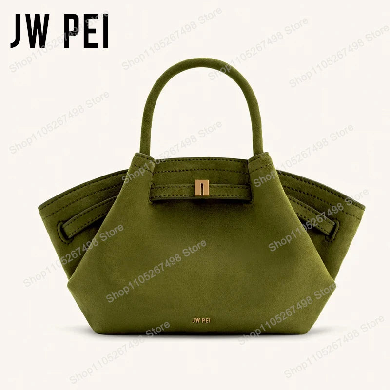 JW PEI Hana Minimalist Pebbled Leather Top-Handle Bag Women Luxury Designer Style Trapeze Tote Bag Elegant Shoulder Crossbody Purse 2026