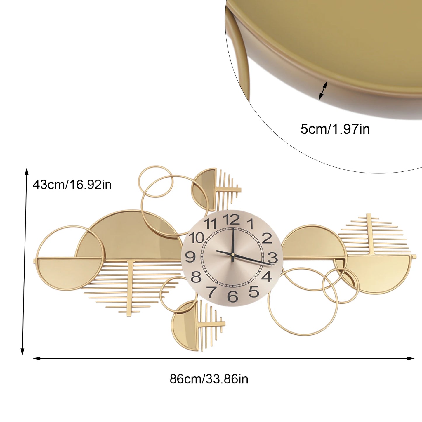 Modern Metal Wall Clock Battery Operated Silent Minimalist Decor