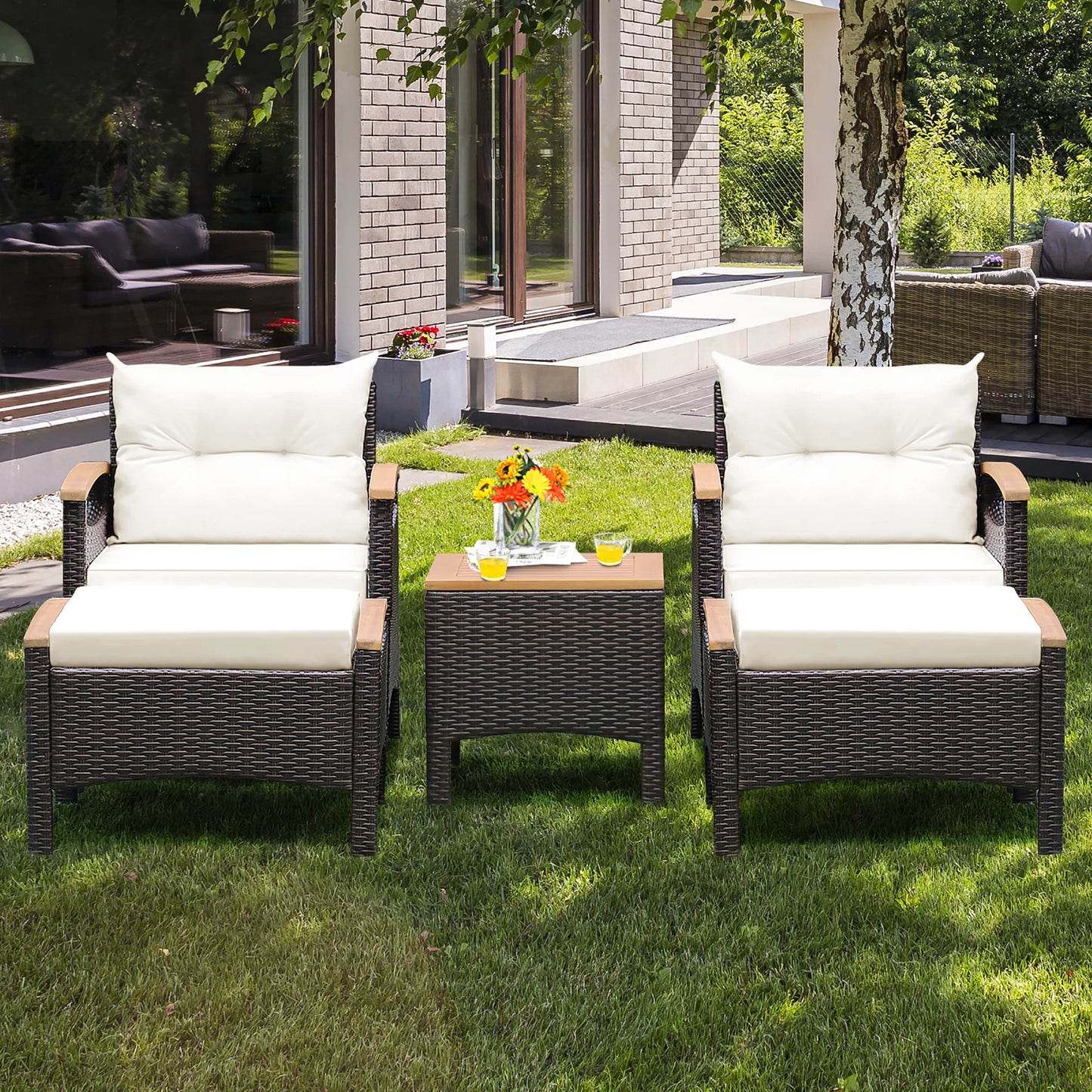 HOMASIS 5-Piece Patio Rattan Set With Cushioned Sofa And Table