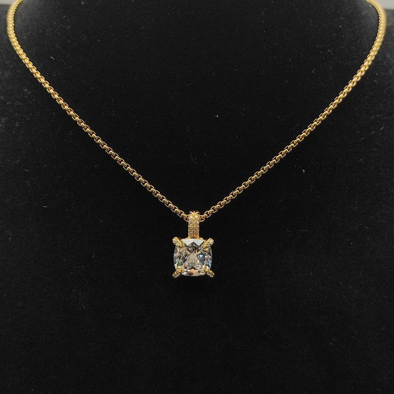 Zircon Square Diamond Cross Necklace Unisex Fine Jewelry