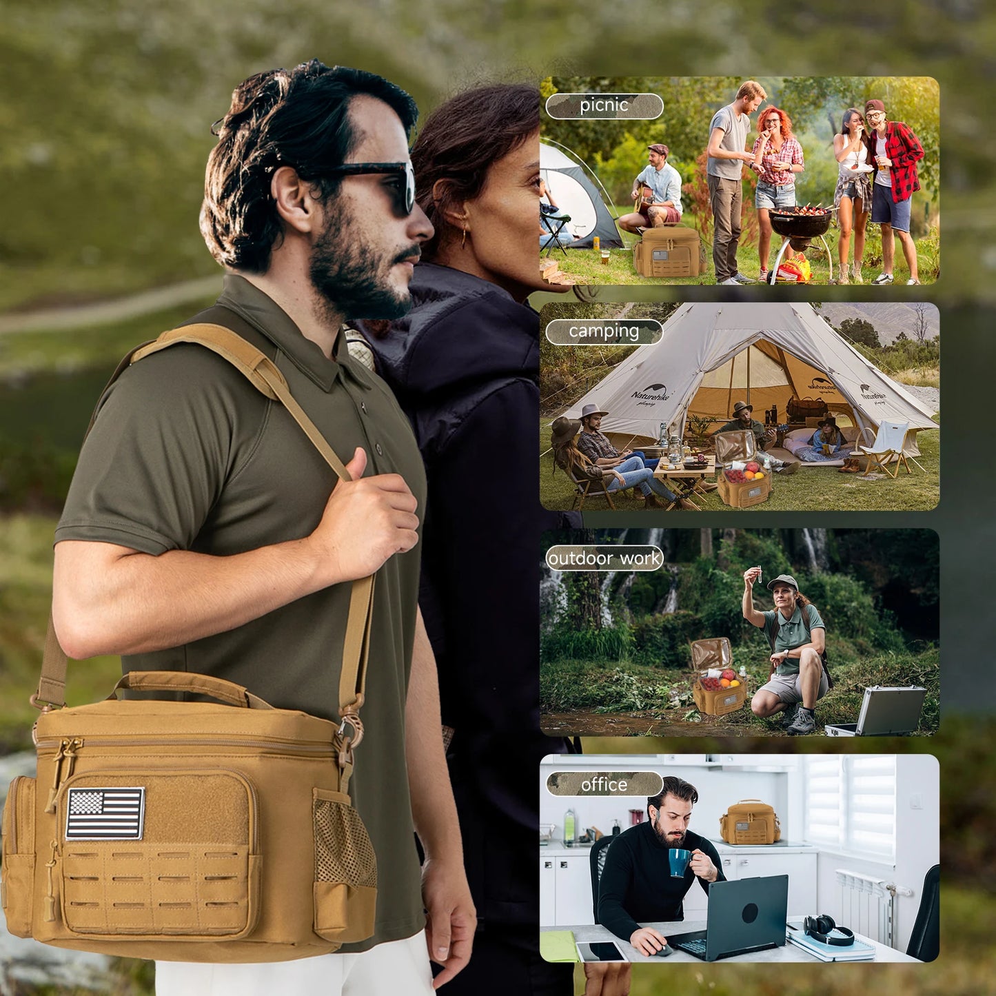 Men's Tactical Lunch Box Heavy Duty Work Lunch Bag Leak Proof Insulated Durable Insulated Lunch Box for Office, Outdoor Activiti