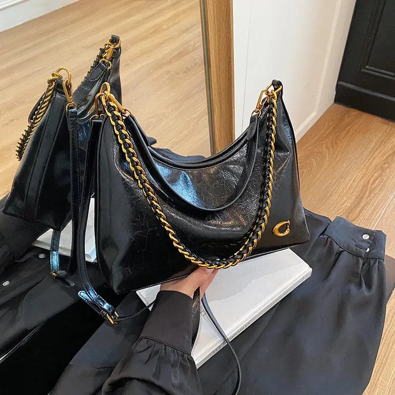 Free shipping designer bag 2026 Summer Women's French Waxed Leather Bucket Bag, Large Capacity Underarm Shoulder Crossbody Purse