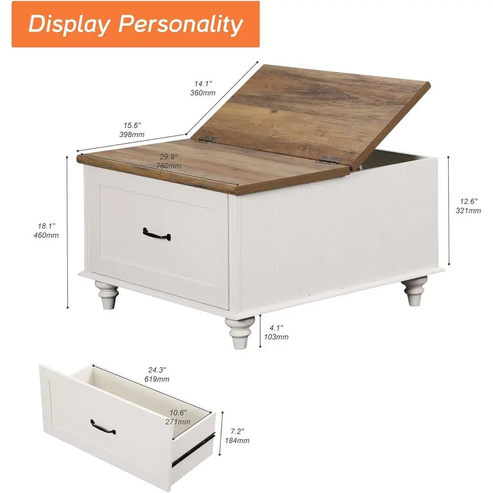 Armhouse Solid Wood Coffee Table With Storage Cabinet