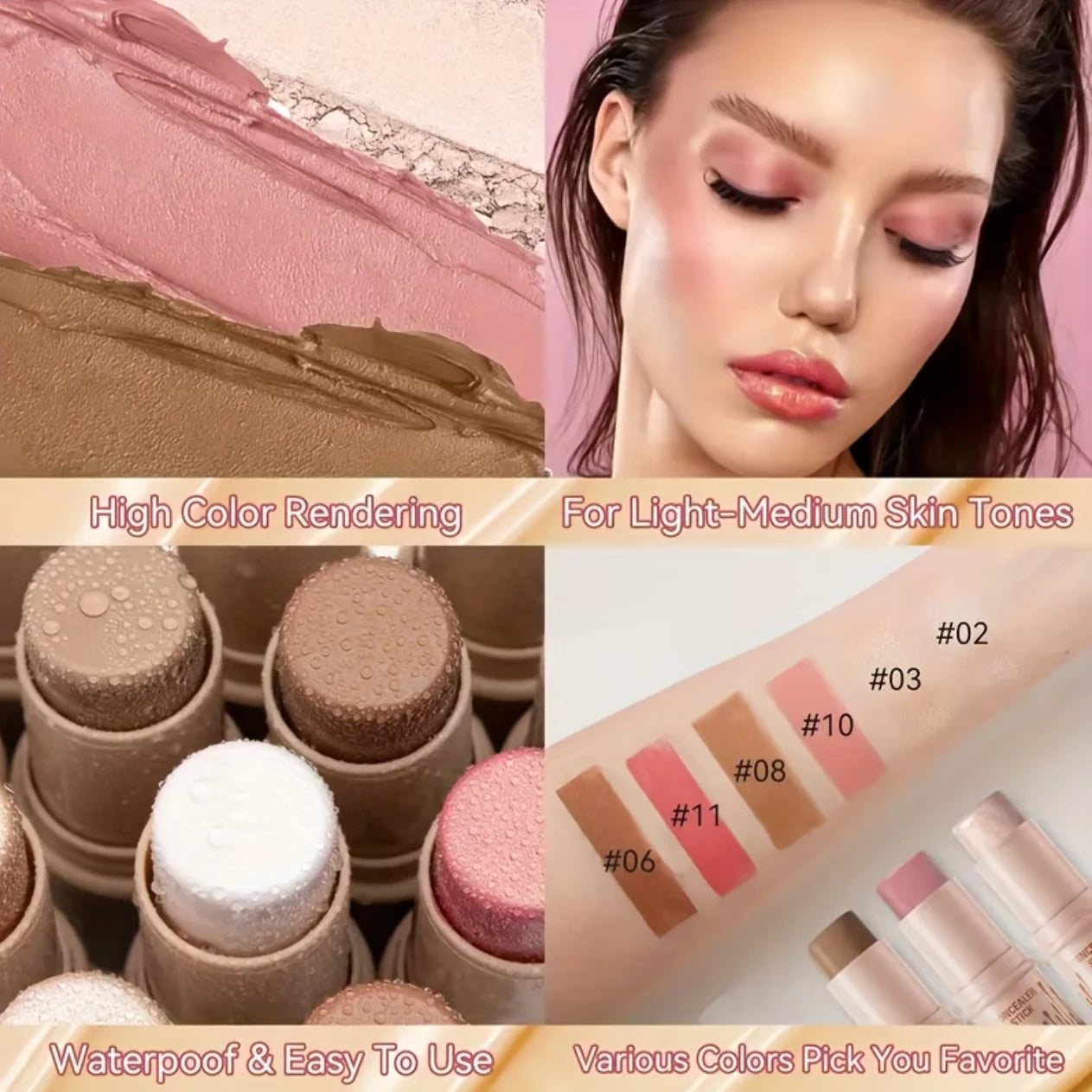 3-Piece Contour Stick Set With Blush Highlighter Bronzer And Eyeliner