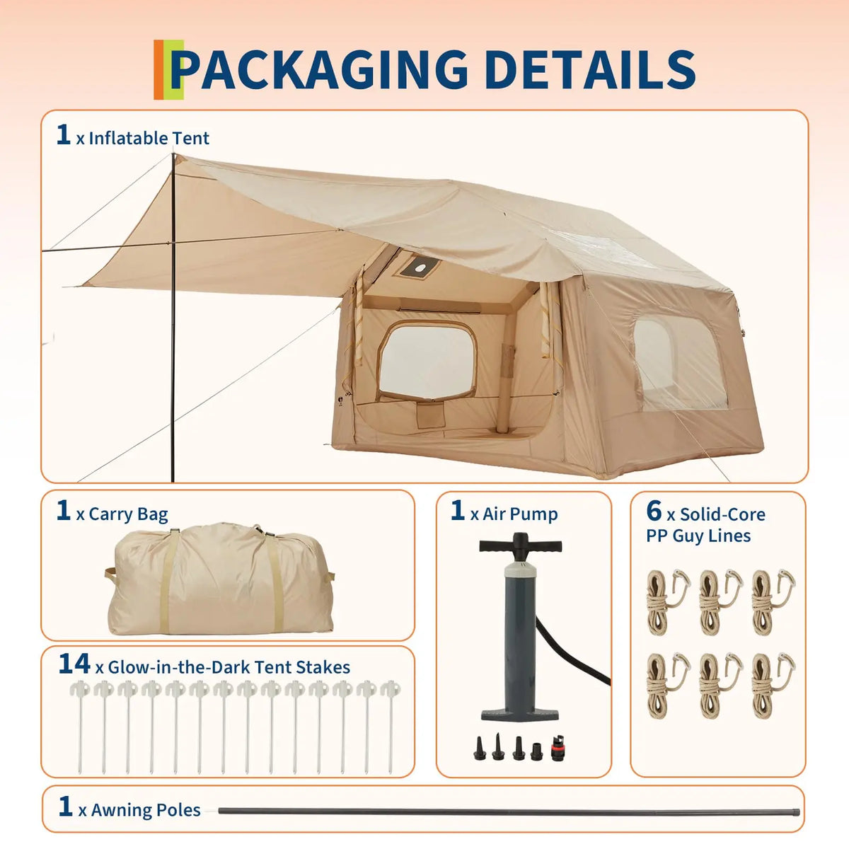 Six Person Inflatable Camping Tent With Skylight And Quick Setup