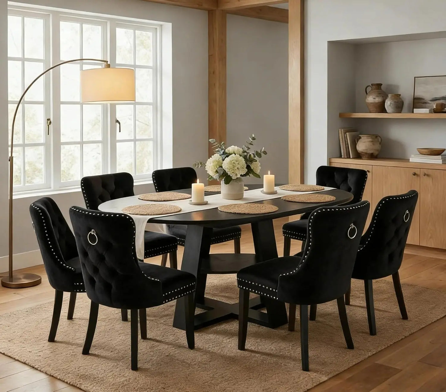 MOYU Oval Extendable Dining Table Set With Velvet Tufted Chairs