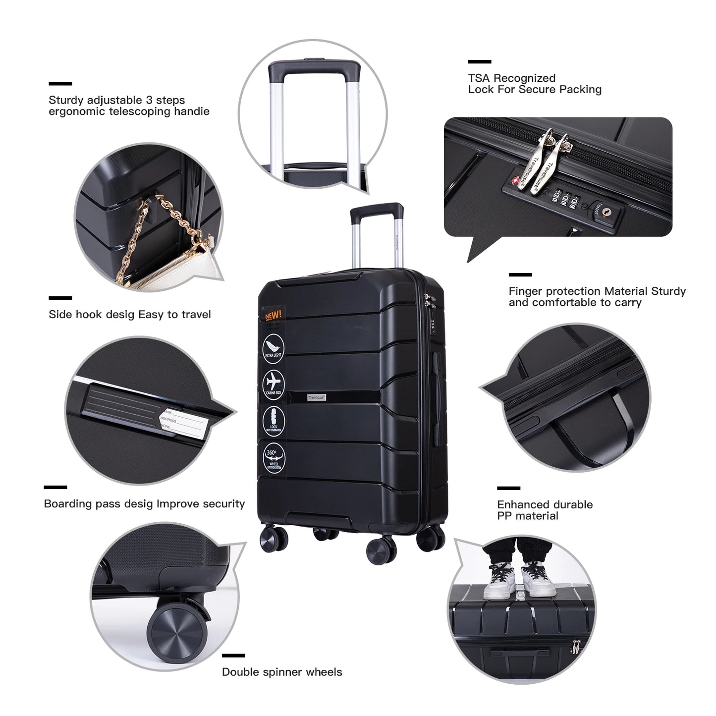 Travelhouse Hardshell Spinner Luggage Set Lightweight Three Piece