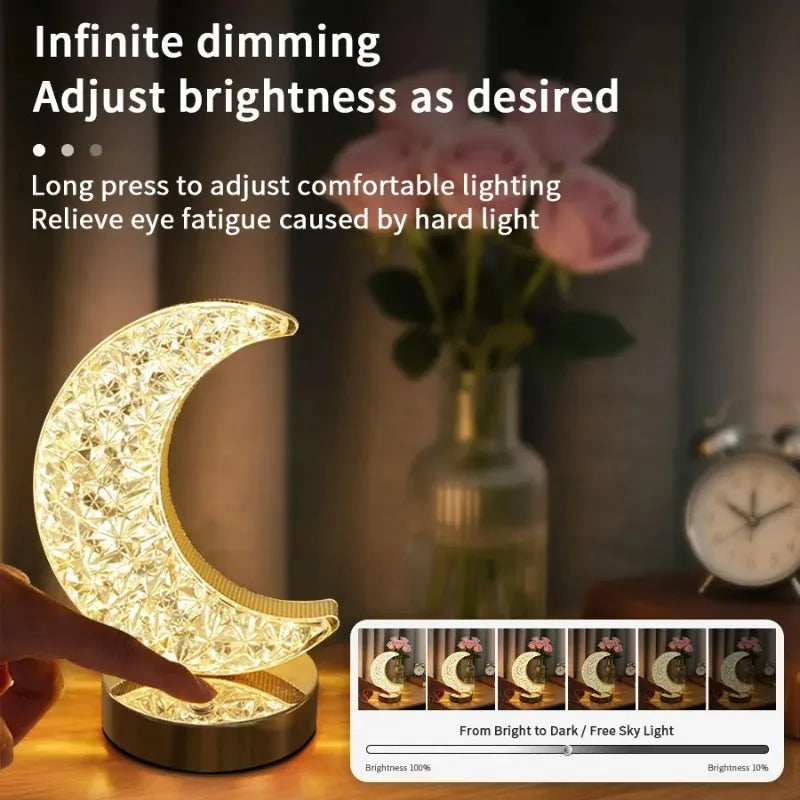 Crystal Touch Dimming Night Light USB 3D Moonlamp for Bedroom