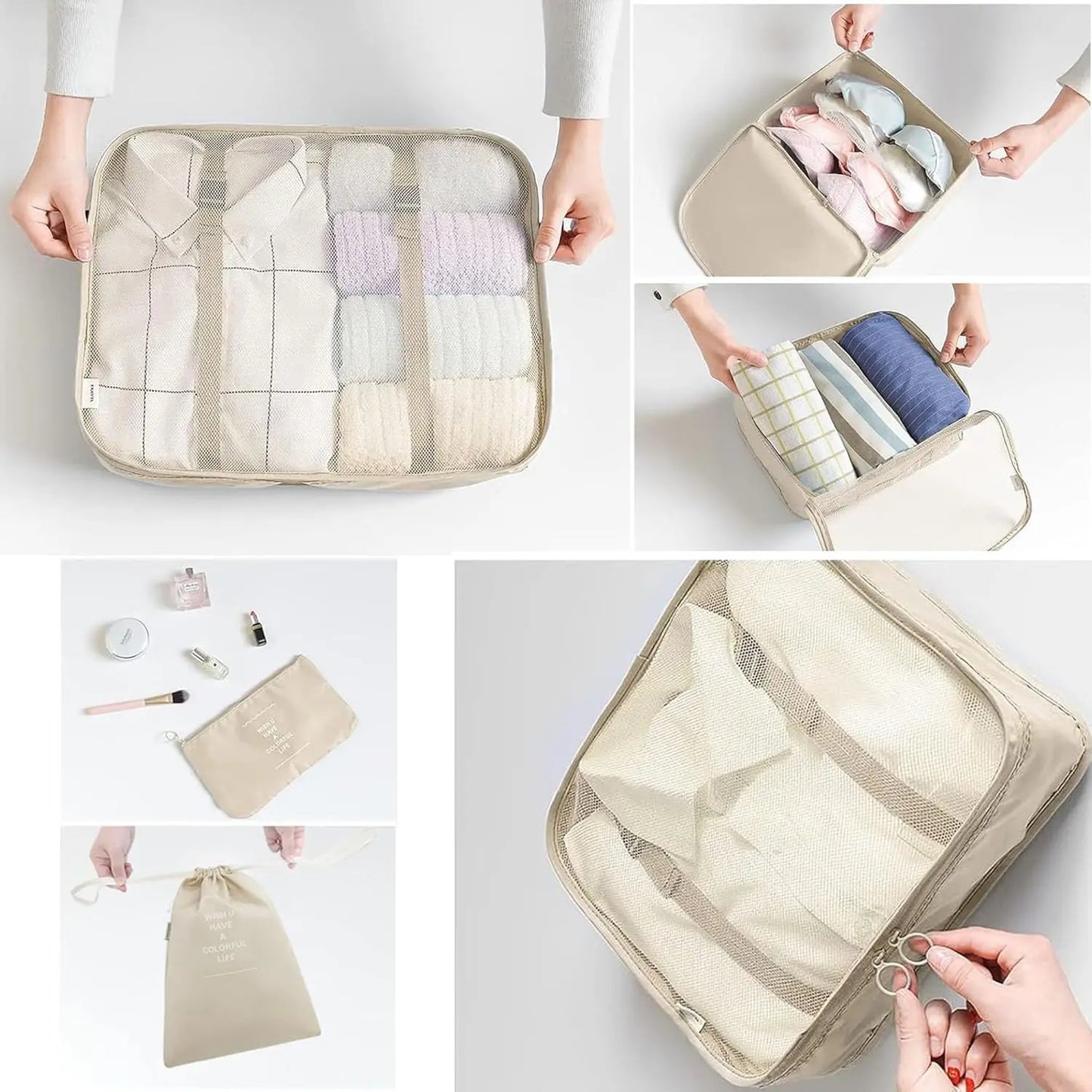 6pcs/Set Packing Cubes for Travel, Luggage Organizers with Shoe & Toiletry Bags, Lightweight Suitcase Organizer for Carry-On, Washable Laundry Bags