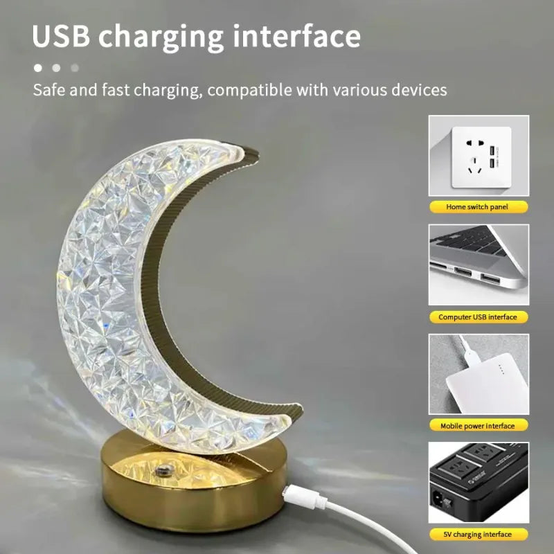 Crystal Touch Dimming Night Light USB 3D Moonlamp for Bedroom