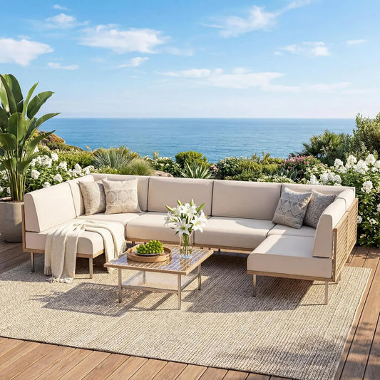 Outdoor 7 Piece Wicker Patio Conversation Set With PE Rattan
