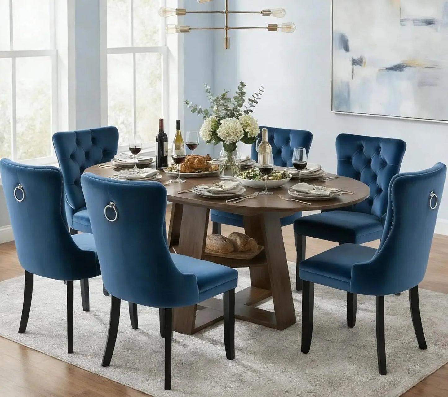 MOYU Oval Extendable Dining Table Set With Velvet Tufted Chairs