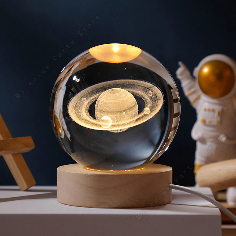 3D Crystal Ball Night Light Led Galaxy Lamp Saturn Moon