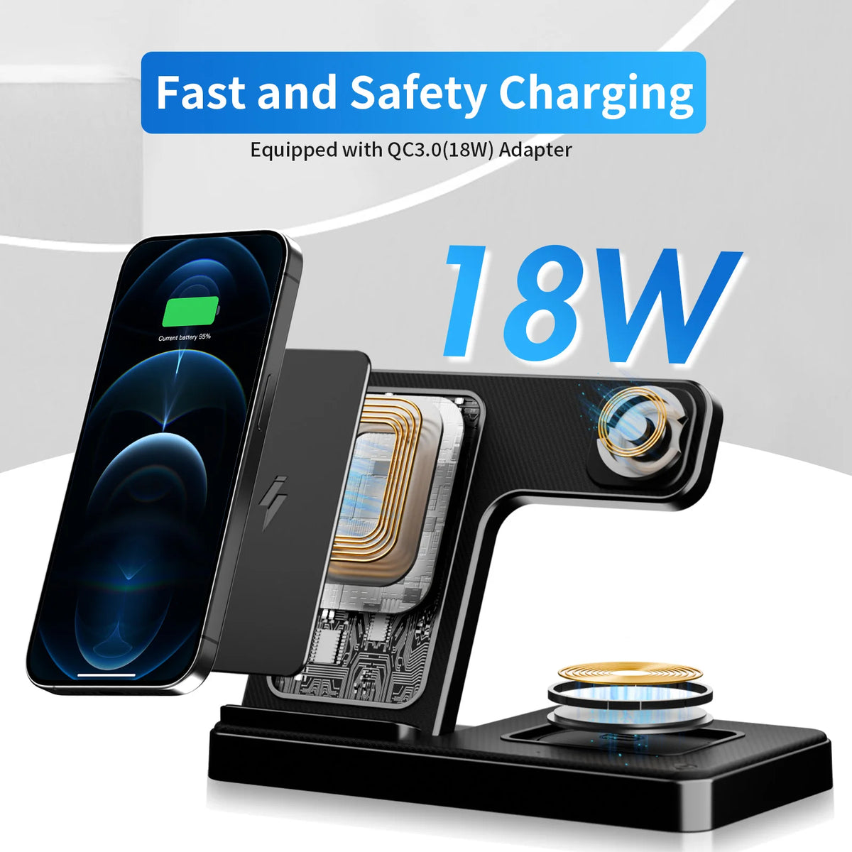 Foldable 3 In 1 Fast Magnetic Wireless Charger For Apple