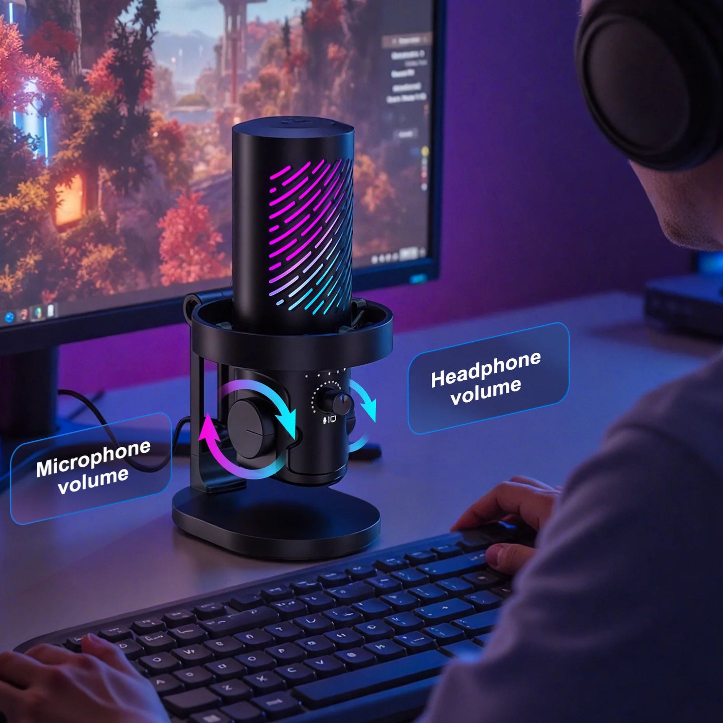 Tenlamp New  RGB USB Streaming Microphone ,Professionl Computer Condenser Mic For PC Mac Recording YouTube Podcasting Gaming Laptop Desktop