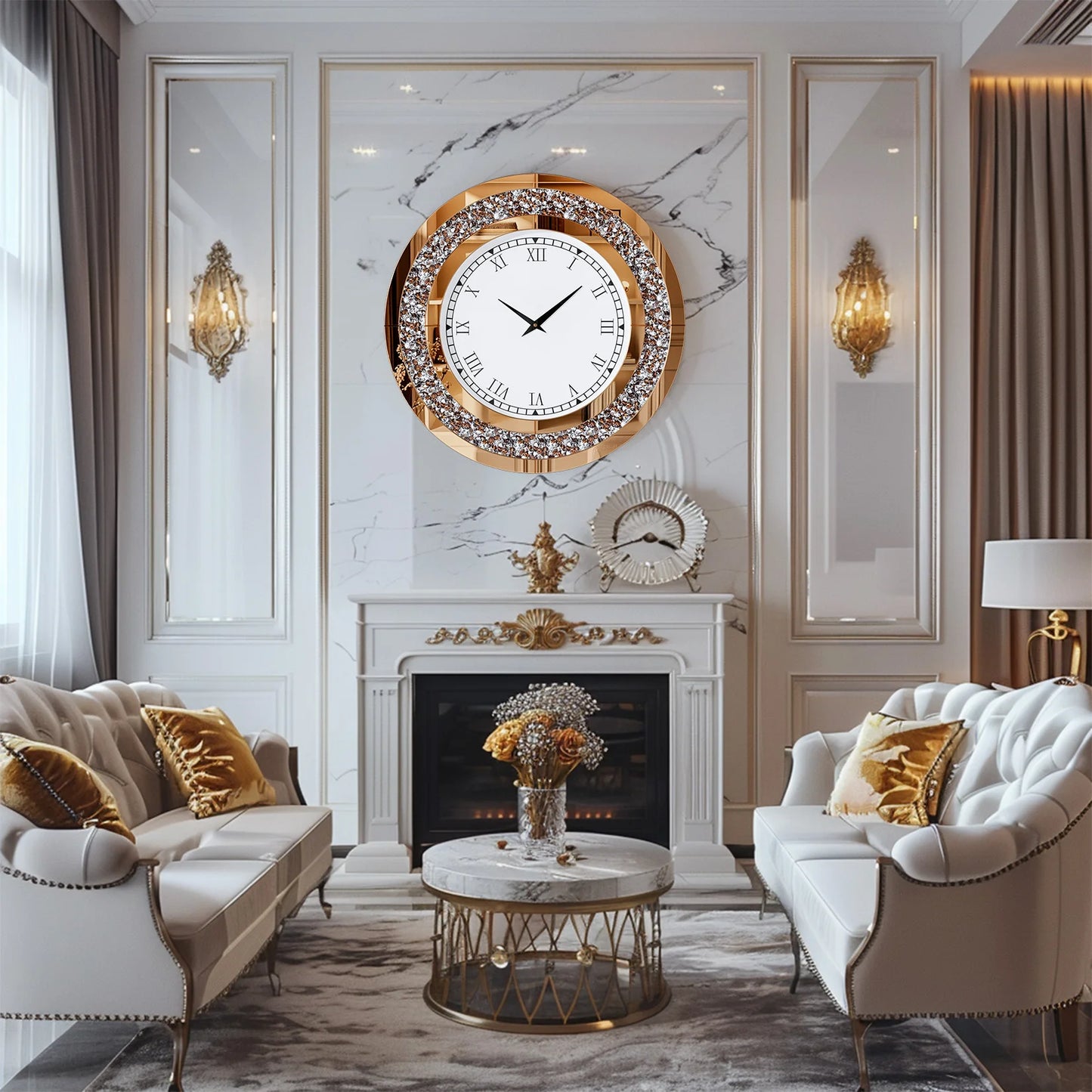 Crystal Sparkle Mirrored Wall Clock For Living Room