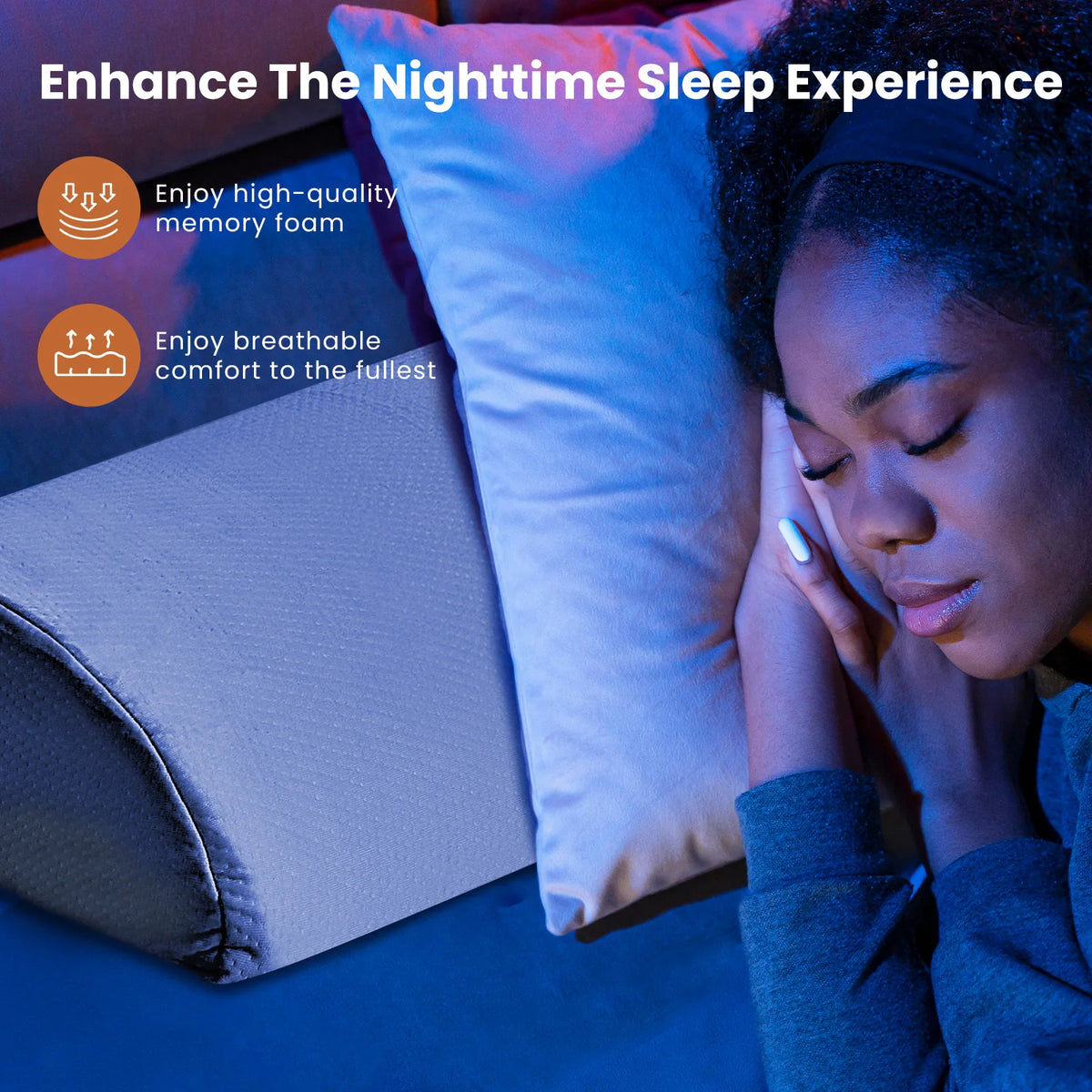 JHK Cooling Memory Foam Headboard Wedge Pillow With Washable Cover