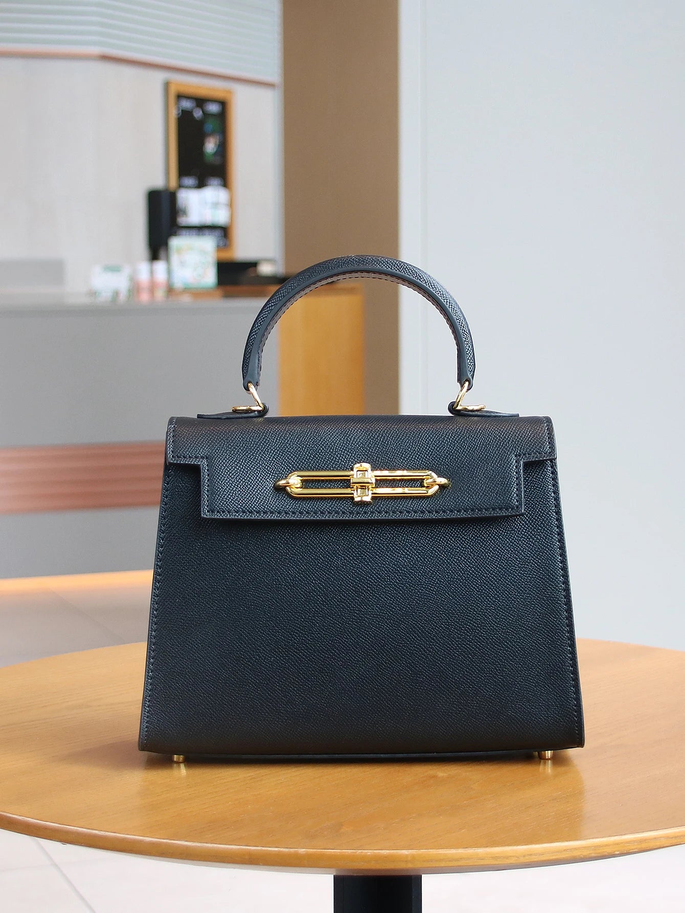 Palm Print Leather Box Handbag For Women Portable Light Luxury