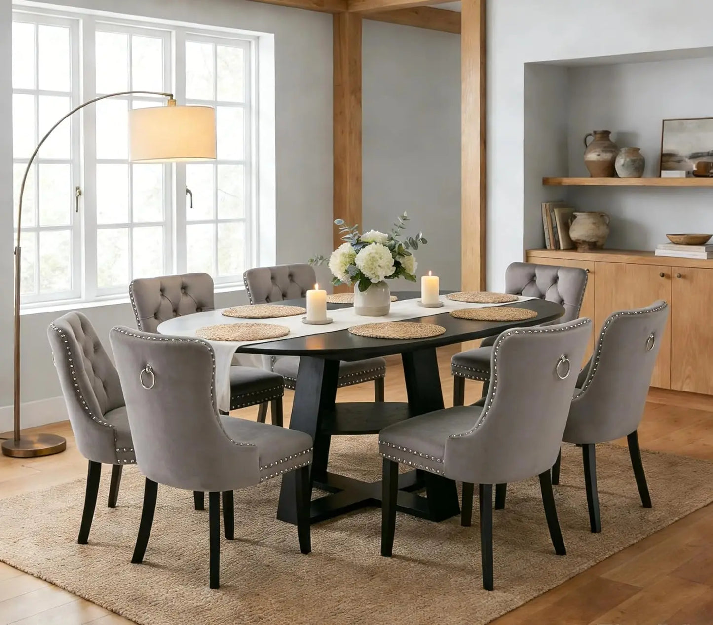 MOYU Oval Extendable Dining Table Set With Velvet Tufted Chairs