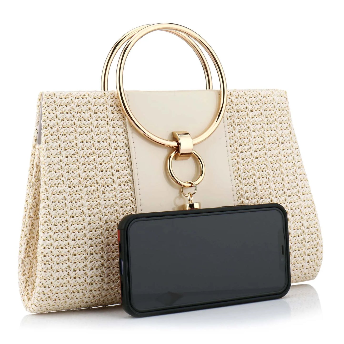 Bohemian Resort Woven Large Capacity Clutch Bags, Elegant Ladies Fashion Square Straw Evening Bag Totes Casual Handbag Purse