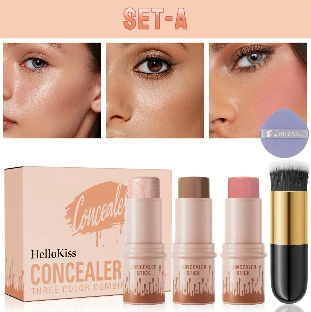 3-Piece Contour Stick Set With Blush Highlighter Bronzer And Eyeliner