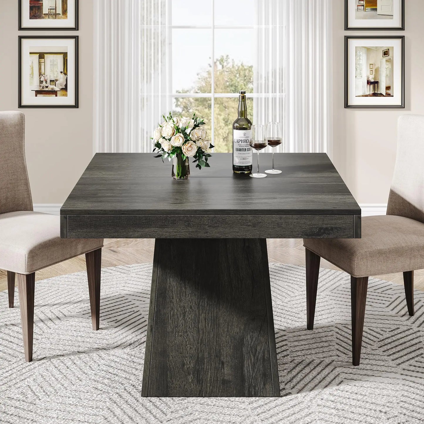 Tribesigns Square Dining Table for Four with Pedestal Base Farmhouse