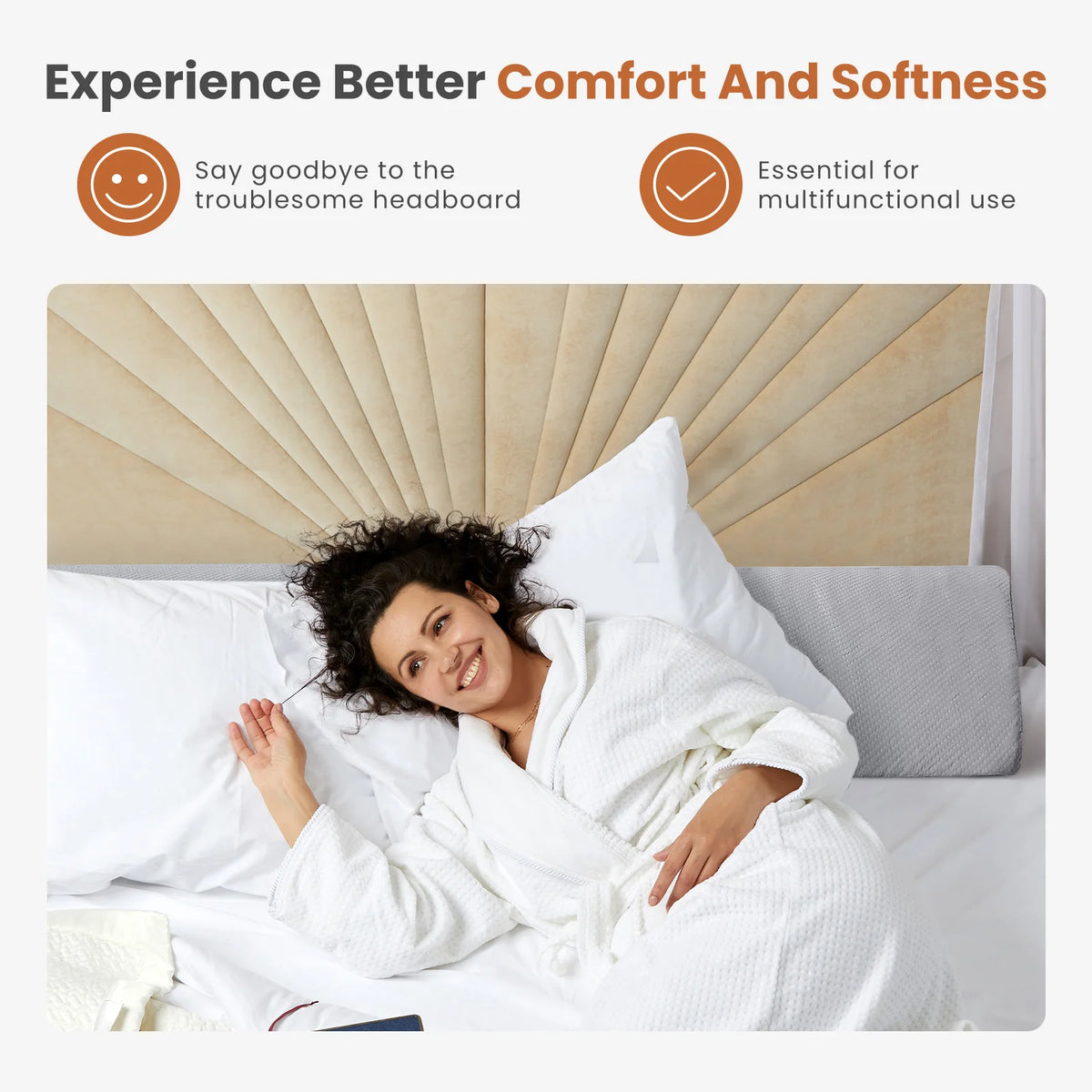 JHK Cooling Memory Foam Headboard Wedge Pillow With Washable Cover