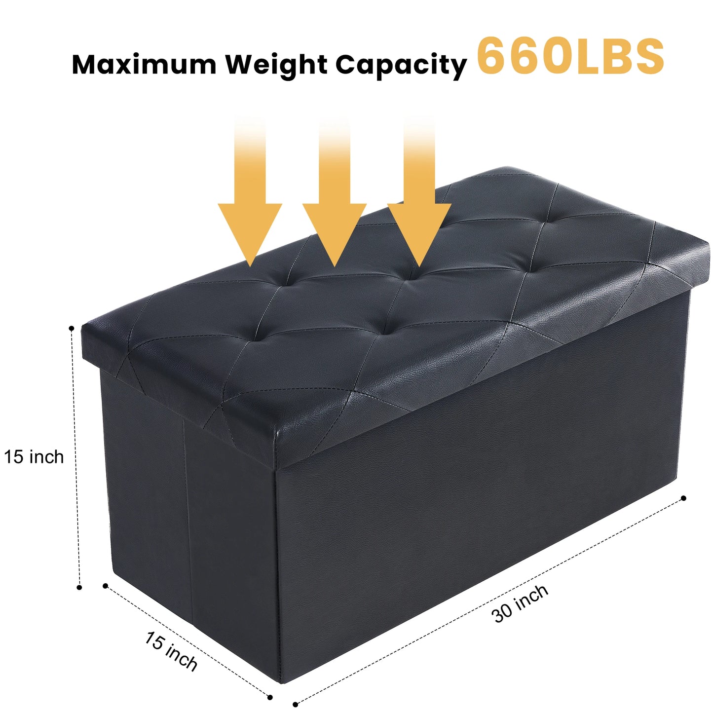 JHK Leather Folding Ottoman Toy Box Footstool Bench 660 Lb Capacity