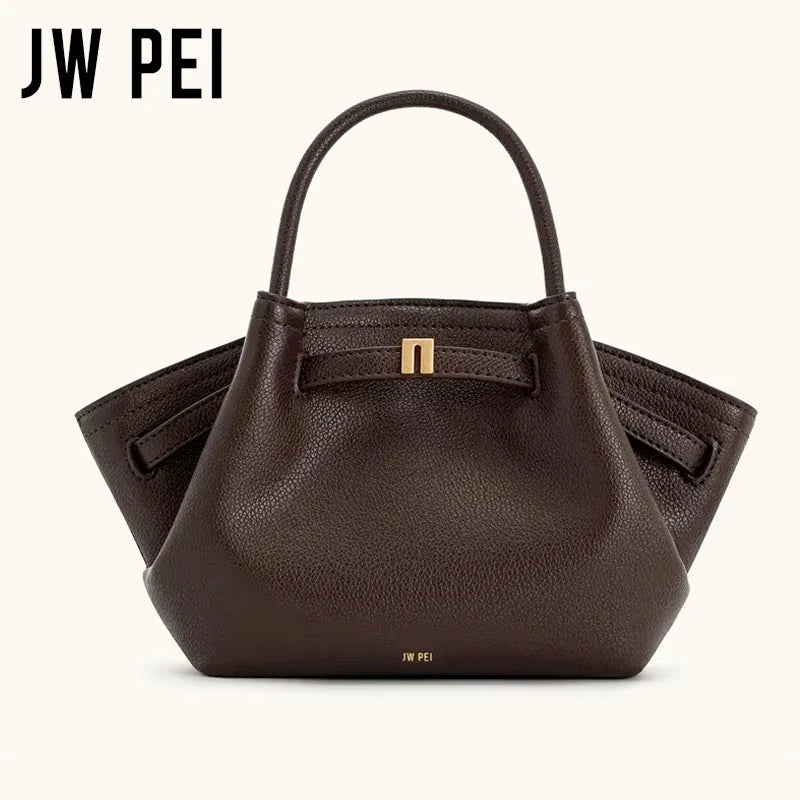 JW PEI Hana Minimalist Pebbled Leather Top-Handle Bag Women Luxury Designer Style Trapeze Tote Bag Elegant Shoulder Crossbody Purse 2026