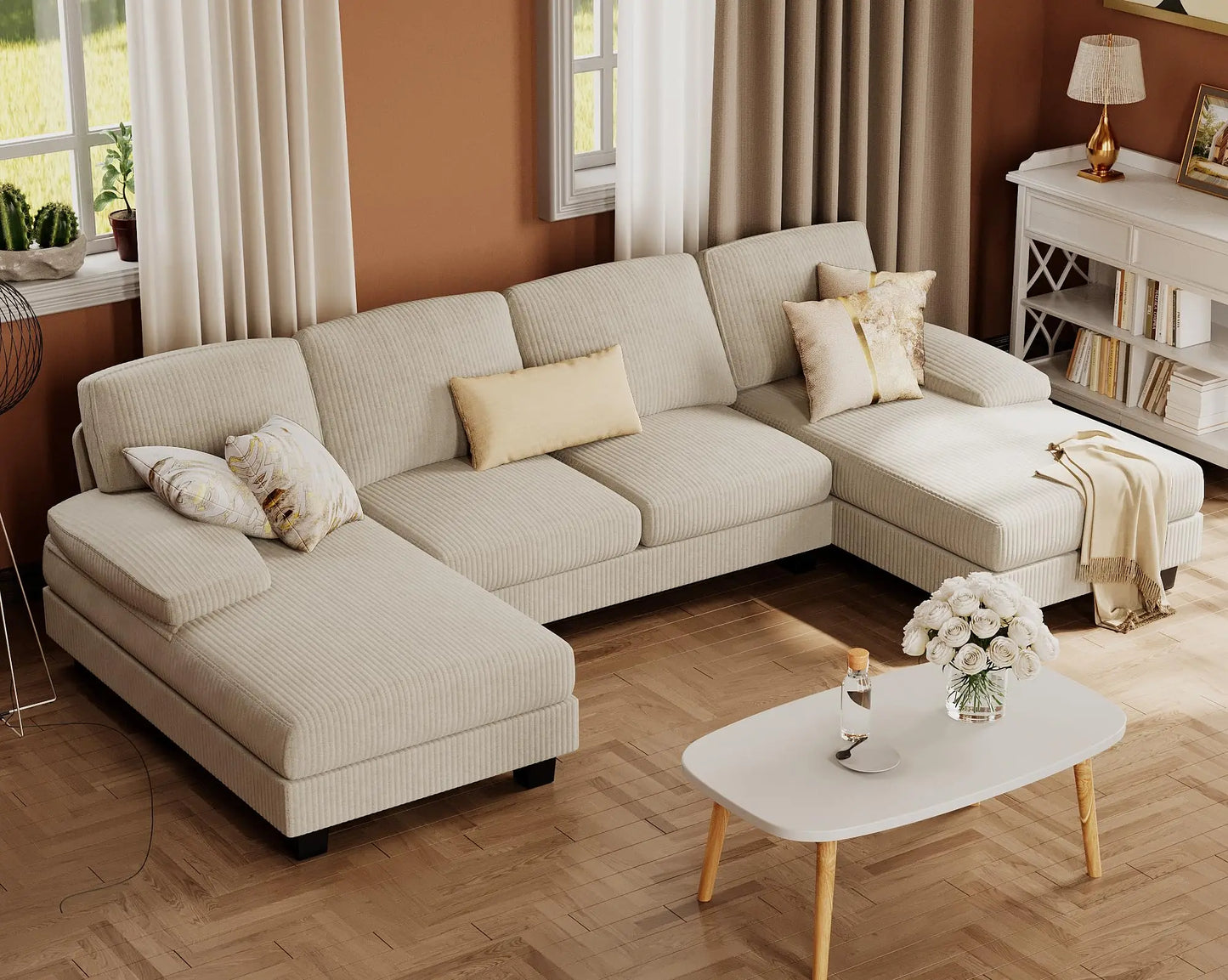 Sectional Couches for Living Room U-Shaped Linen Fabric Sofa
