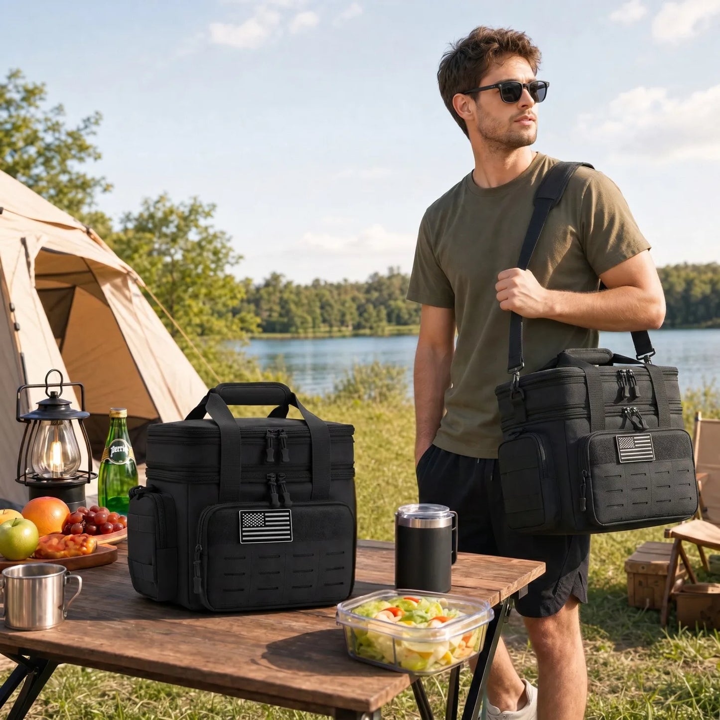 18L Insulated Lunch Bag Tactical Cooler Box for Men Women Expandable Leakproof Thermal Lunch Box Work Office Adults Reusable Large Capacity Meal Prep Bag Heavy Duty Camping Picnic Outdoor Travel School Commuter Construction W