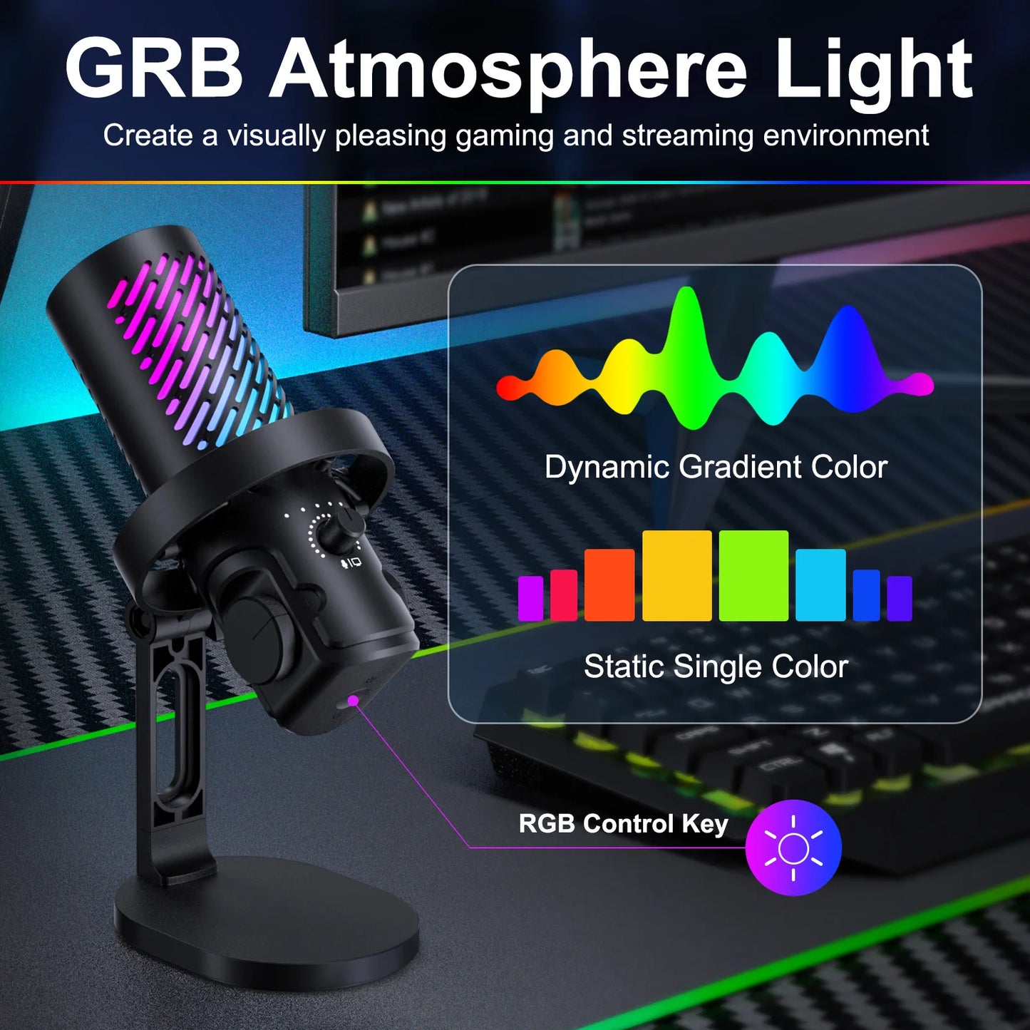 Tenlamp New  RGB USB Streaming Microphone ,Professionl Computer Condenser Mic For PC Mac Recording YouTube Podcasting Gaming Laptop Desktop
