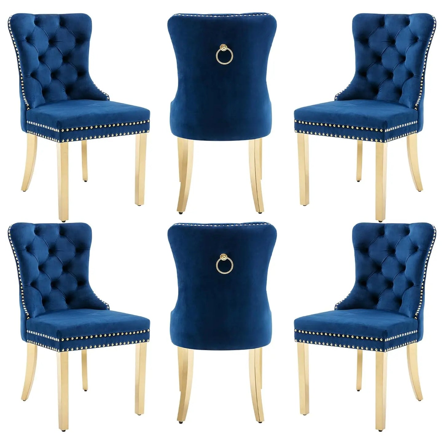 PU Leather Dining Chairs Set of 6 With Solid Wood Legs and Pull Ring