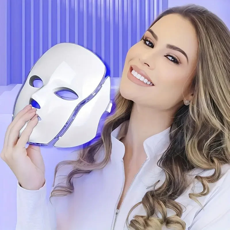 Home-Use LED Face Mask 7-Color Light Beauty Device, USB Rechargeable, Suitable for Facial Use - Facial Skincare Tool