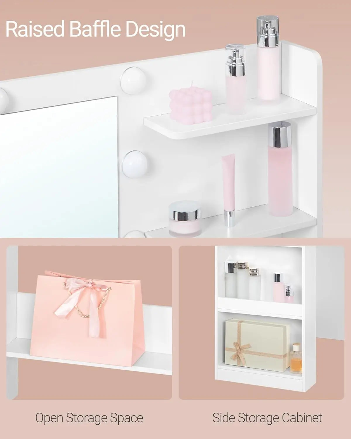Vanity Desk With Large Mirror And LED Lights 5 Drawers