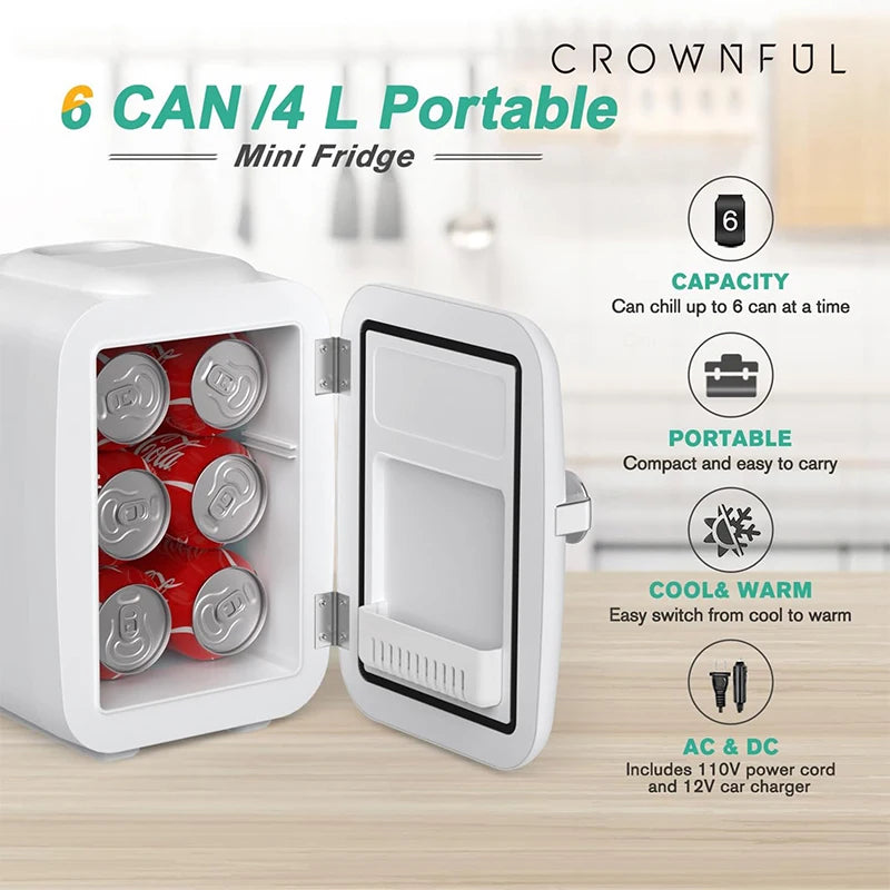 Crownful 4L Mini Refrigerator Portable Car And Home Fridge