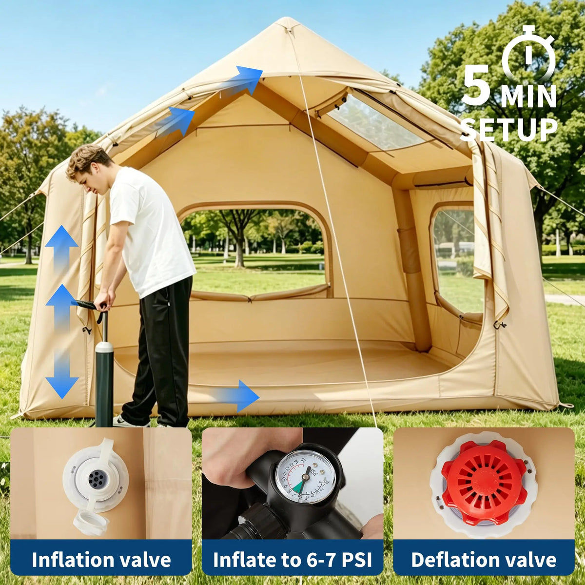 Inflatable Glamping Tent Featuring Skylight Stove Jack For Camping