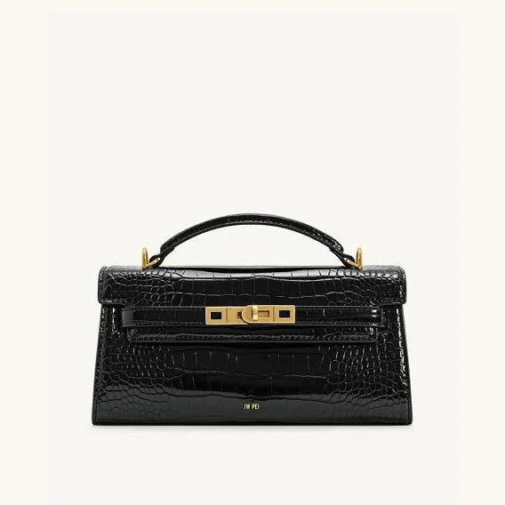 JW PEI Noor Women's Crocodile Pattern Leather Handbag Mini Top Handle Purse Structured Crossbody Bag Designer Inspired Fashion Tote
