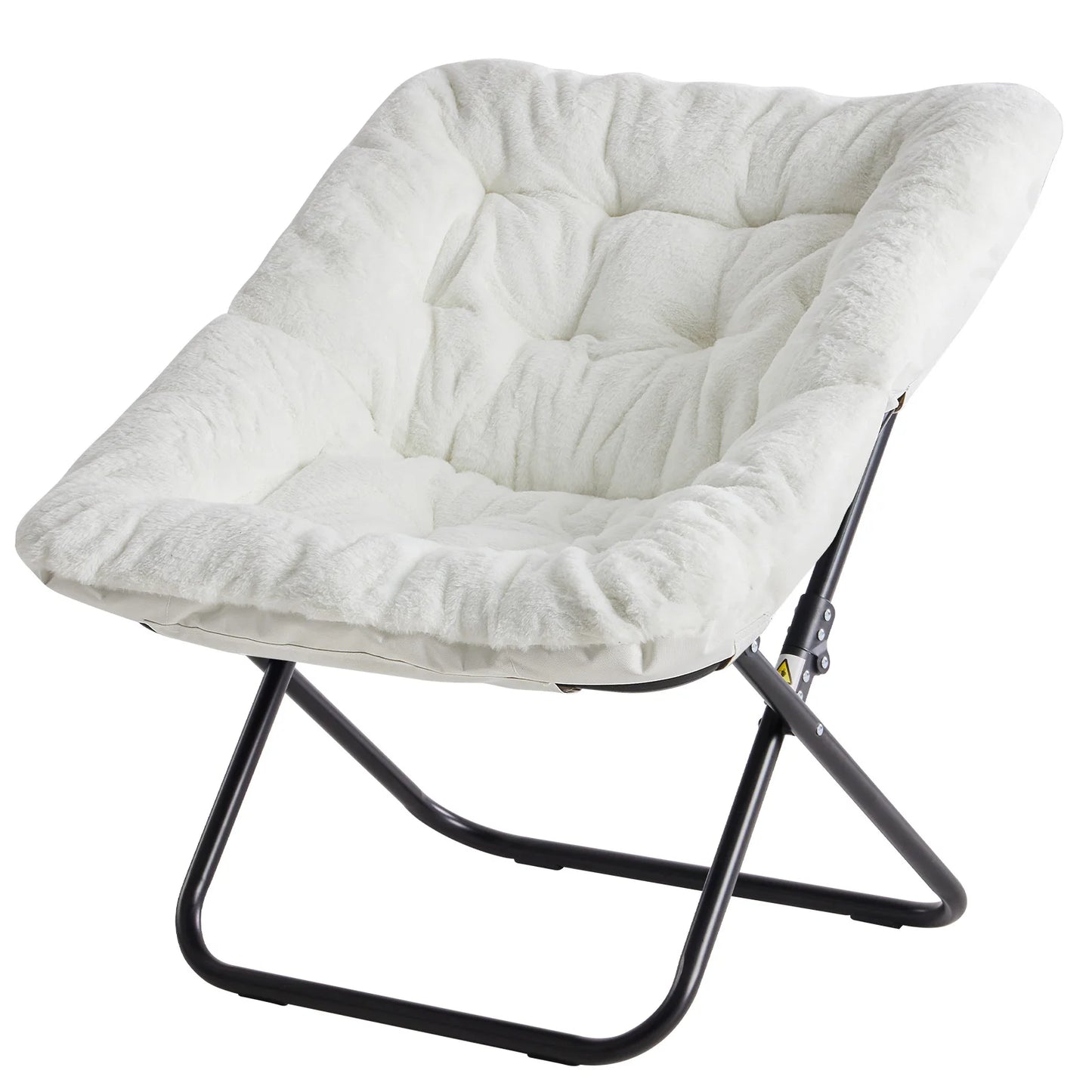 JHK Faux Fur Saucer Chair Folding Lounge With Metal Frame