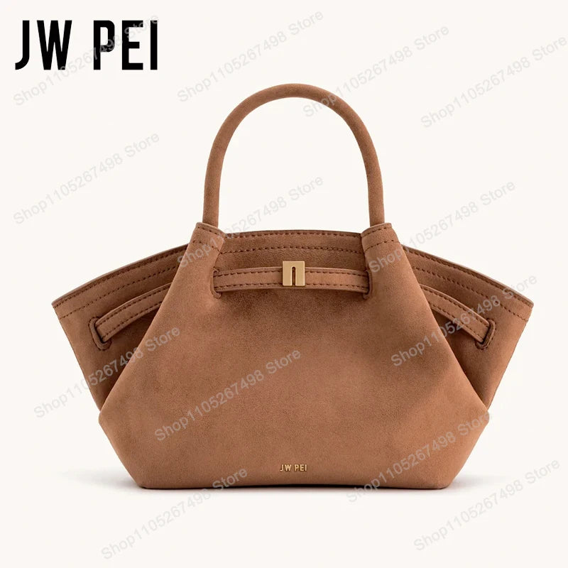 JW PEI Hana Minimalist Pebbled Leather Top-Handle Bag Women Luxury Designer Style Trapeze Tote Bag Elegant Shoulder Crossbody Purse 2026