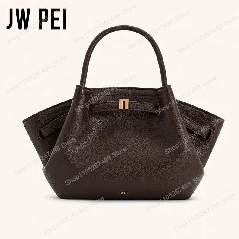 JW PEI Hana Minimalist Pebbled Leather Top-Handle Bag Women Luxury Designer Style Trapeze Tote Bag Elegant Shoulder Crossbody Purse 2026