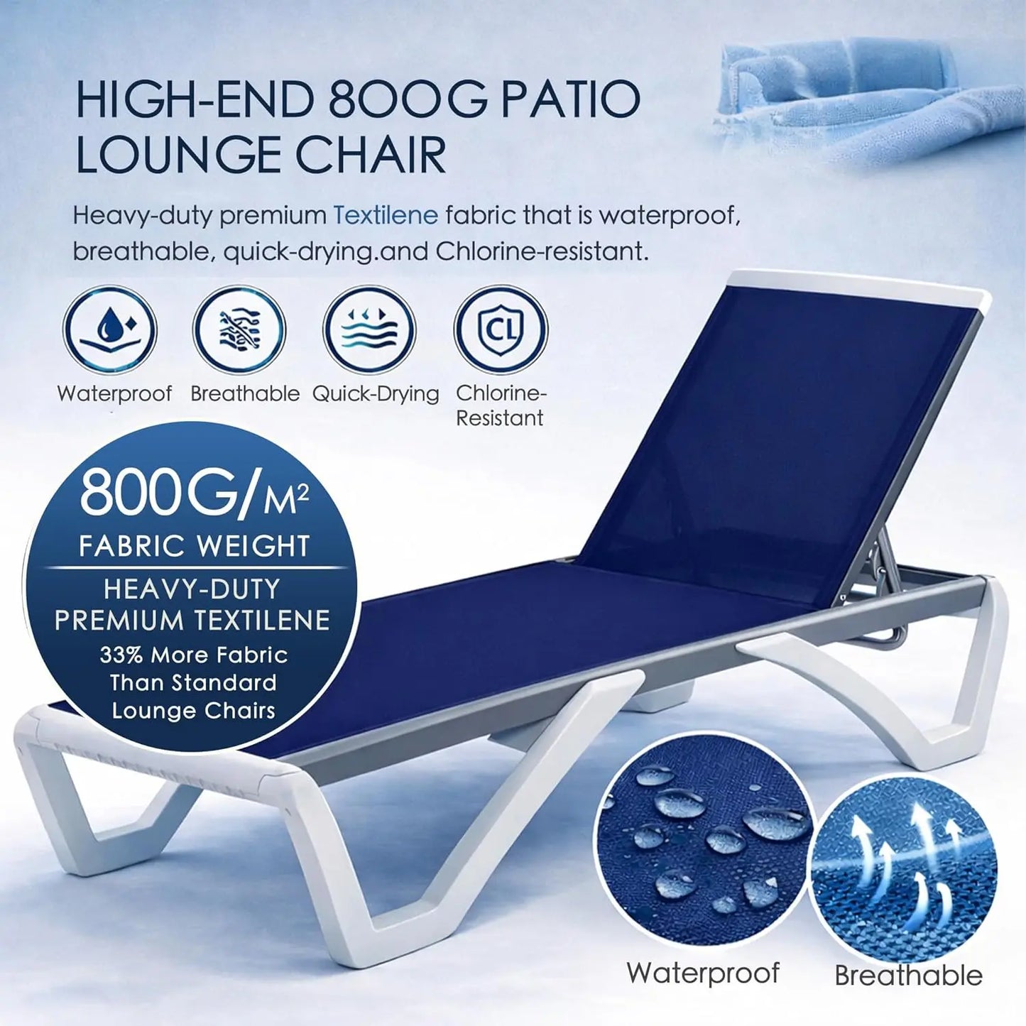Adjustable Aluminum Outdoor Chaise Lounge Chair Textilene Recliner for Poolside Backyard Beach 2 Chairs Table Set, Custom