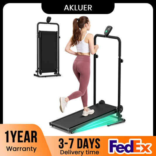 AKLUER Motorless Treadmill With Dual Flywheels LCD Monitor